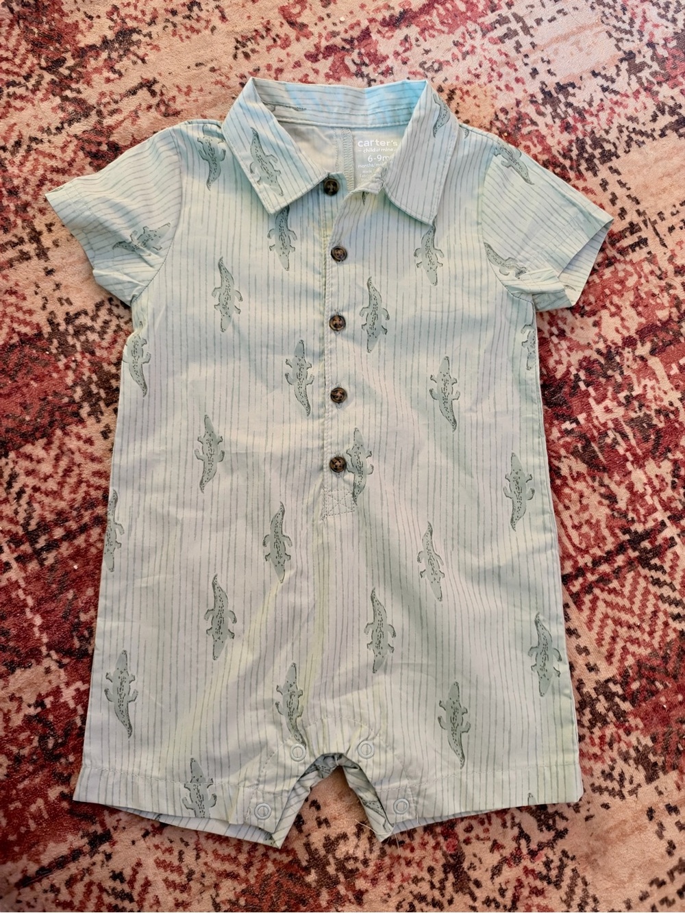 Carter's Pale Green Striped Alligator Short-Sleeve Romper